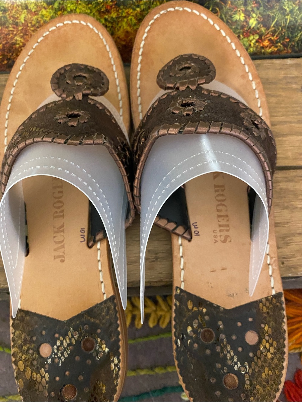 Jack Rogers Bronze Braided Leather Thong Sandals - Picture 5 of 7